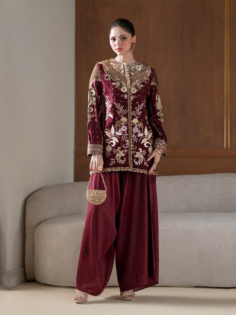 Ethnc Burgundy E-1077 Shamoz Silk - Ain Stores