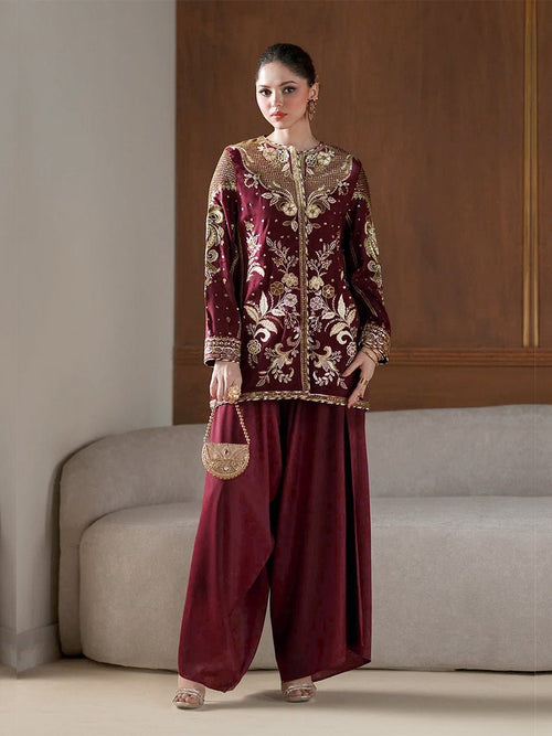 Ethnc Burgundy E-1077 Shamoz Silk - Ain Stores